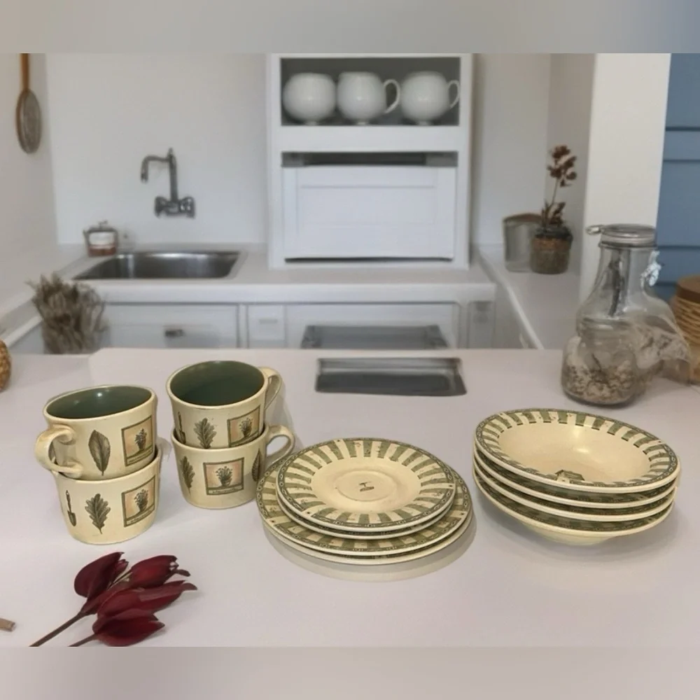 Pfaltzgraff Naturewood Stoneware Set - 12pc Botanical Cottagecore Dishes VTG